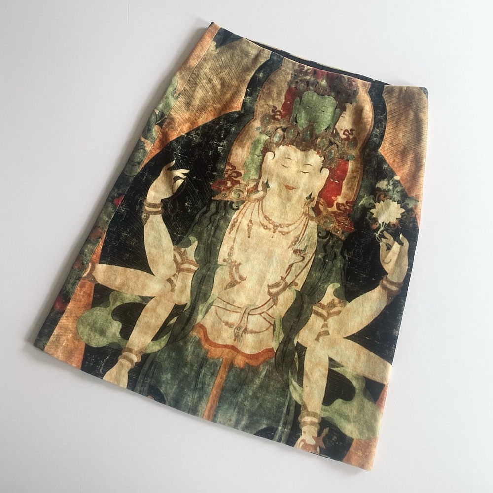 Vintage Vivienne Tam Velvet Buddha Midi Skirt